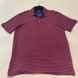 Chaps Golf Polo Shirt XL Orange Blue Stripe Performance Moisture-Wicking